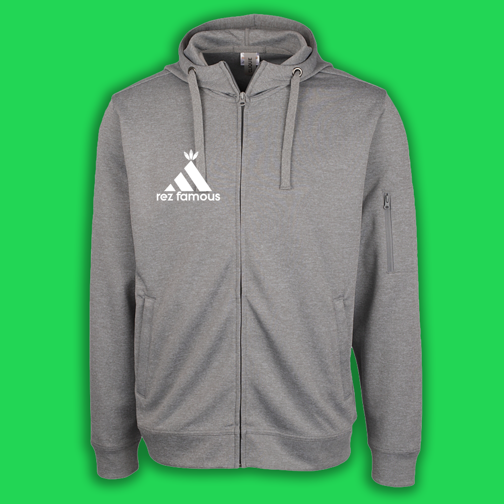 Performance Zip Up Hoodie White Tipi Grey Rez Famous